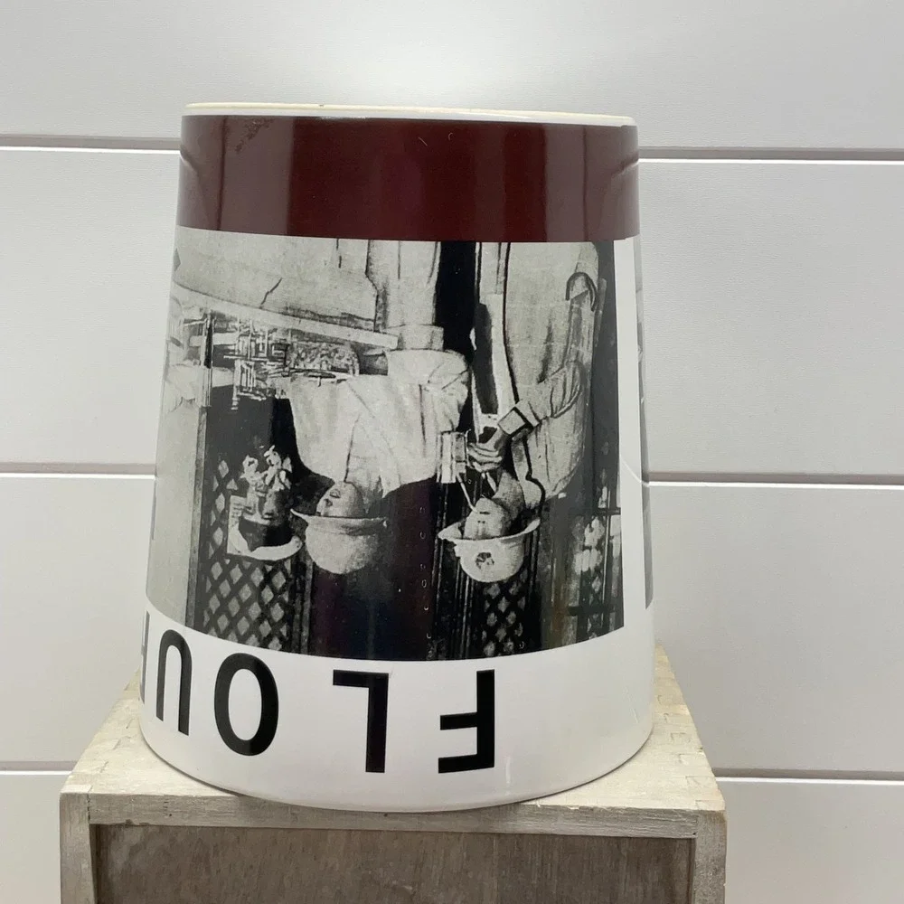 Tognana Italy Porcelain Flour Farine Canister Vintage Cafe Scene White Brown